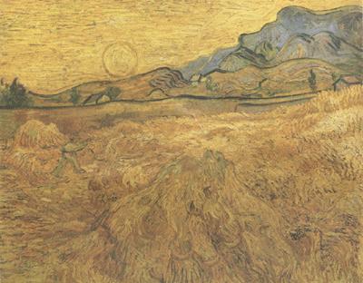 Vincent Van Gogh Wheat Field wtih Reaper and Sun (nn04) oil painting picture